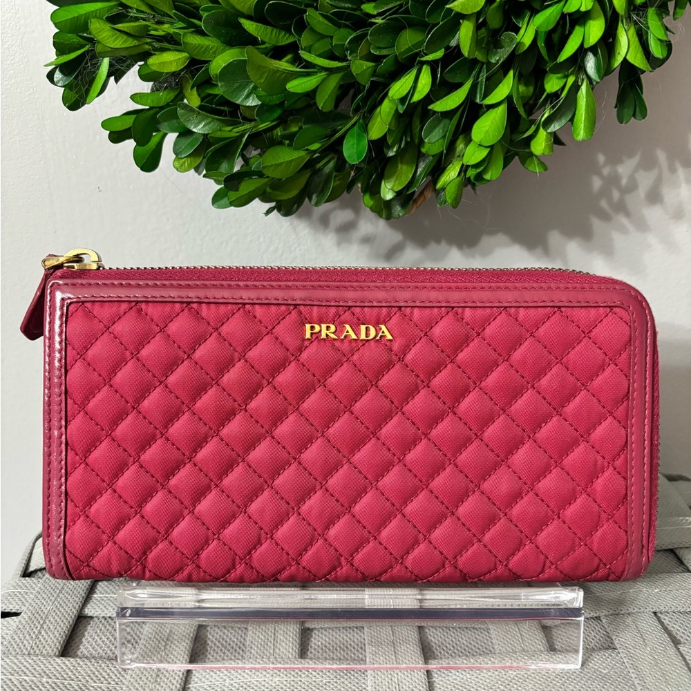 💎PRADA Pink Quilted Nylon Zip Around Wallet